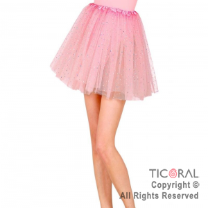 POLLERA TUTU INFANTIL CON BRILLOS ROSA DE 30 CM DE LARGO